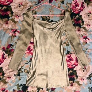Satin Sage Long Sleeve Dress
